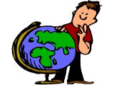 Man pondering a globe of the earth